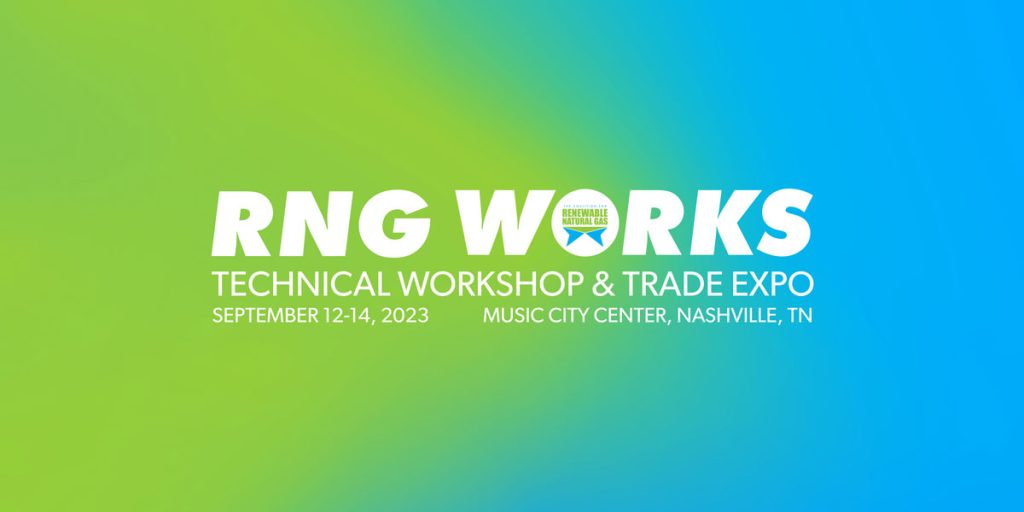 The RNG WORKS 2023, North America’s RNG industry’s annual technical workshop & trade expo, is September 12-14, 2023, at the Music City Center in Nashville, TN.