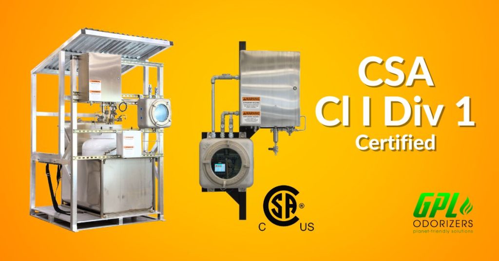 CSA Cl I Div 1 Certified gas odorization system